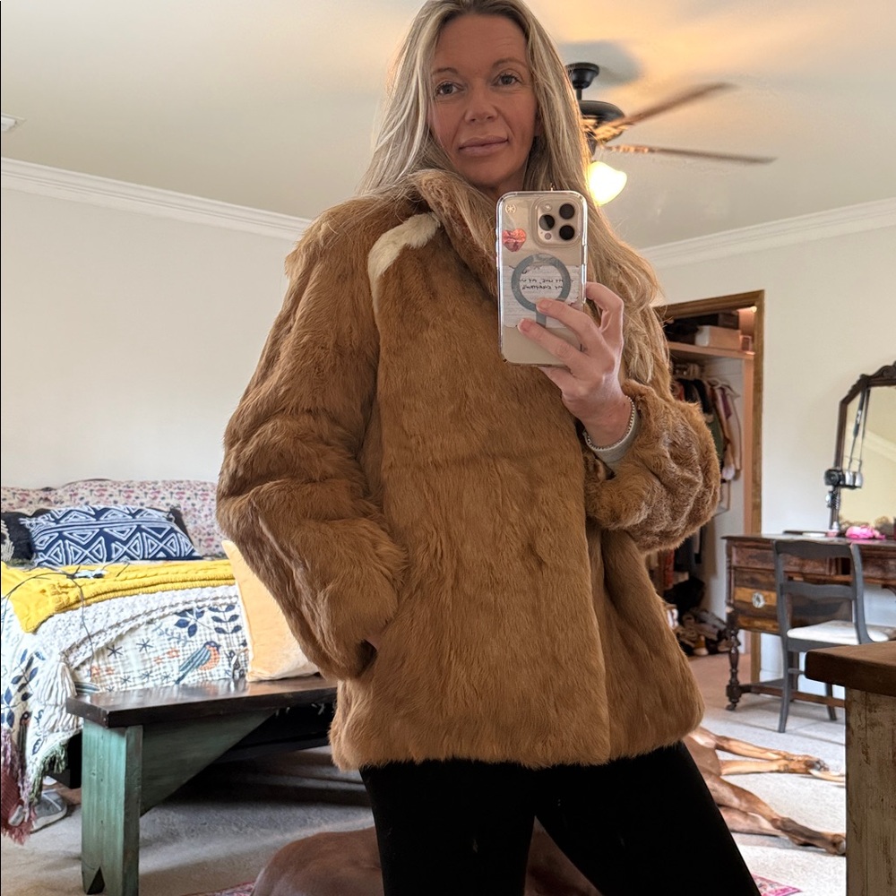 Vintage JACQUES SAINT LAURENT Ginger Rabbit Fur Coat Size M - Picture 2 of 10